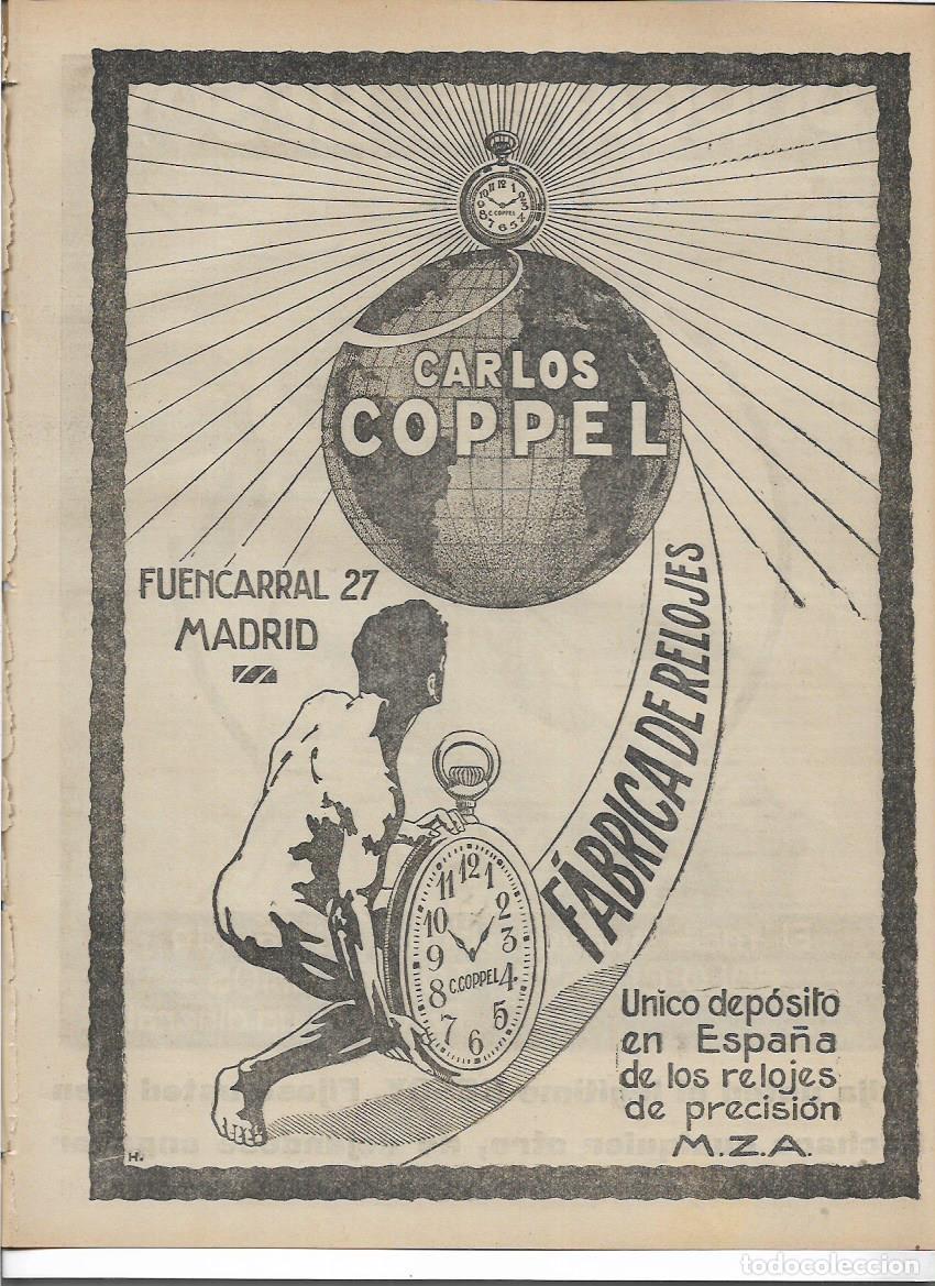 Coleccionismo: A&Ntilde;O 1919 RECORTE PRENSA PUBLICIDAD CARLOS COPPEL FABRICA DE RELOJES RELOJ RELOJERIA MADRID
