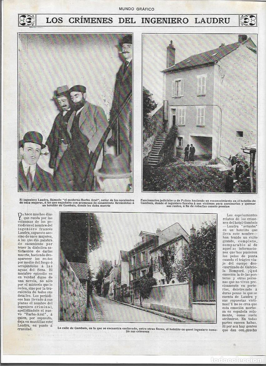 Coleccionismo: A&Ntilde;O 1919 RECORTE PRENSA GAMBAIS CRIMEN INGENIERO LAUDRU PRESUNTO ASESINO DE ONCE MUJERES HOTEL