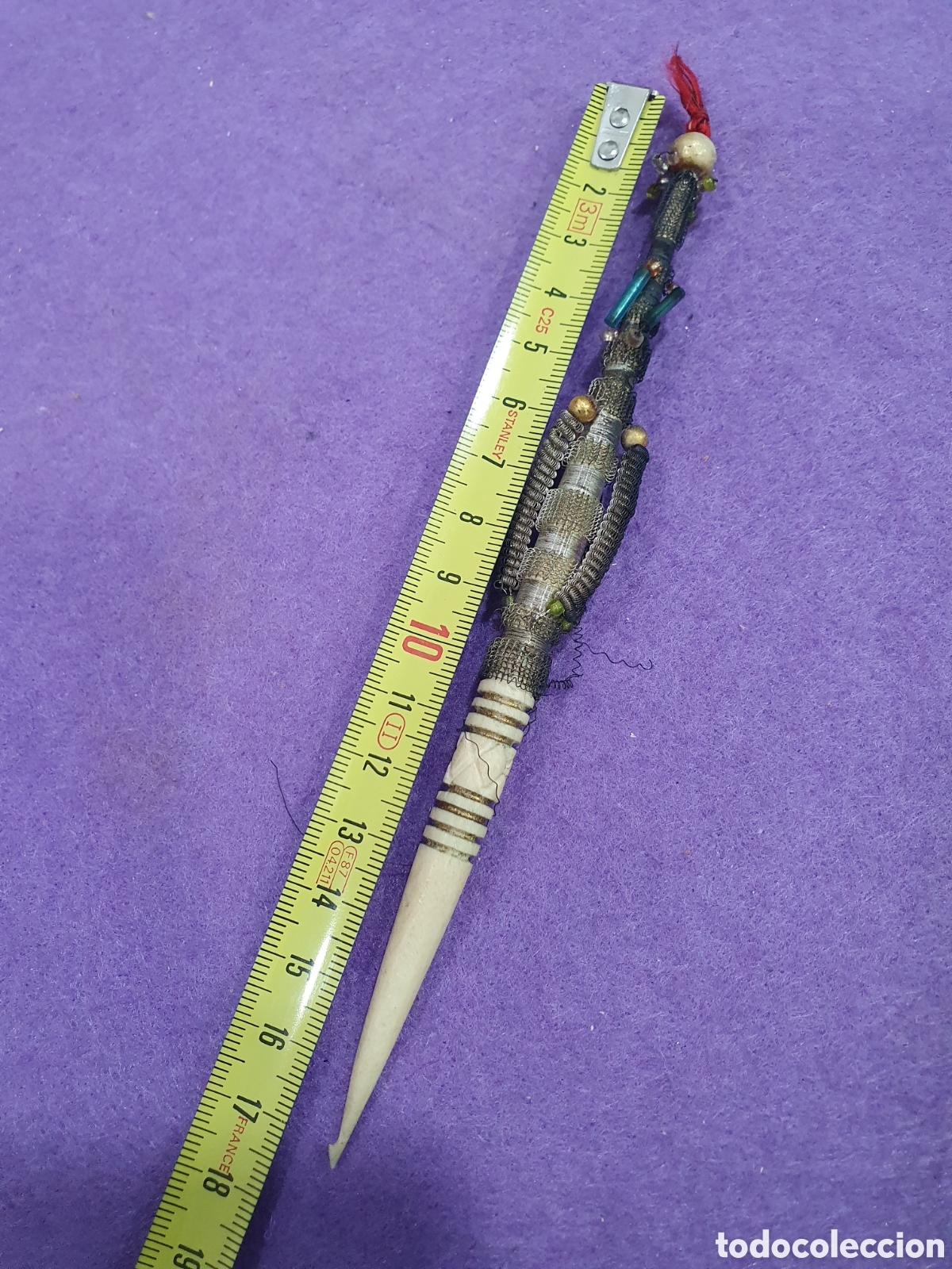 Coleccionismo: Art&iacute;culo para ganchillo en hueso e hilo de plata. - Foto 4
