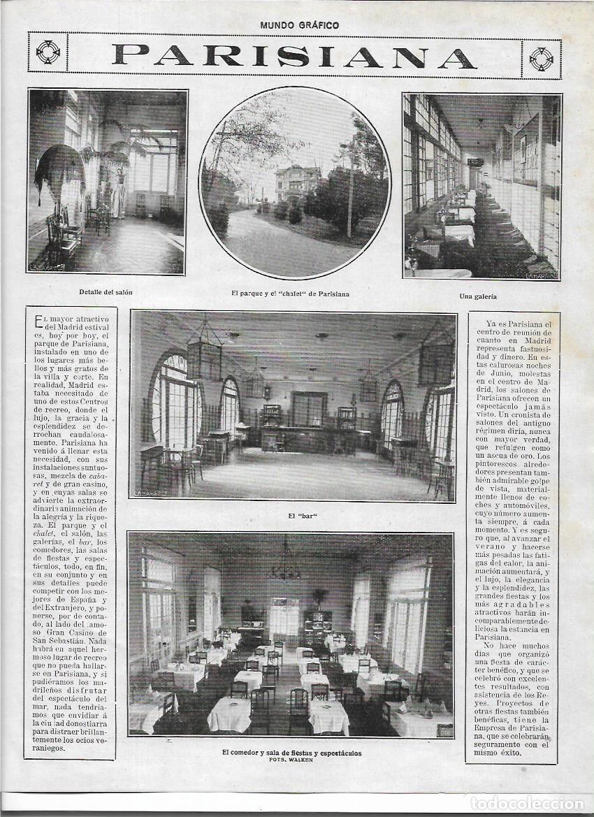 Collecting paper: A&Ntilde;O 1919 RECORTE PRENSA MADRID RESTAURANTE PARISIANA CHALET PARQUE BAR SALA DE FIESTAS