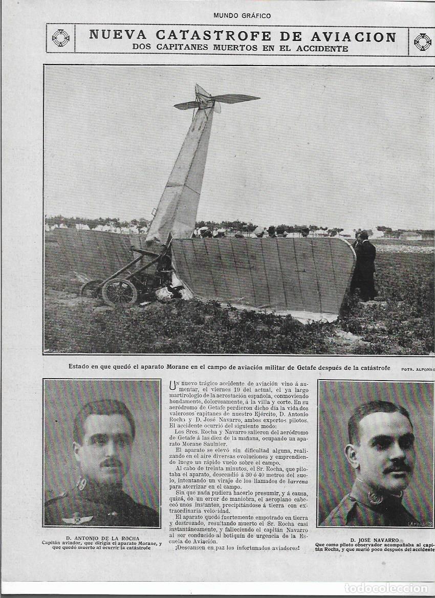 Colecionismo: 1919 RECORTE PRENSA ACCIDENTE AVIACION CAIDA MORANE MUERTE ANTONIO DE LA ROCHA JOSE SALVADOR GETAFE