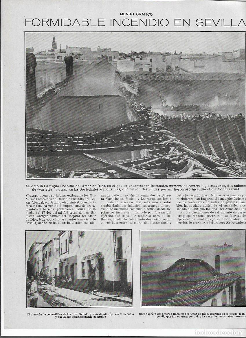 Colecionismo: A&Ntilde;O 1919 RECORTE PRENS SEVILLA INCENDIO HOSPITAL DEL AMOR DE DIOS TIENDA COMESTIBLES SR REBOLLO RUIZ