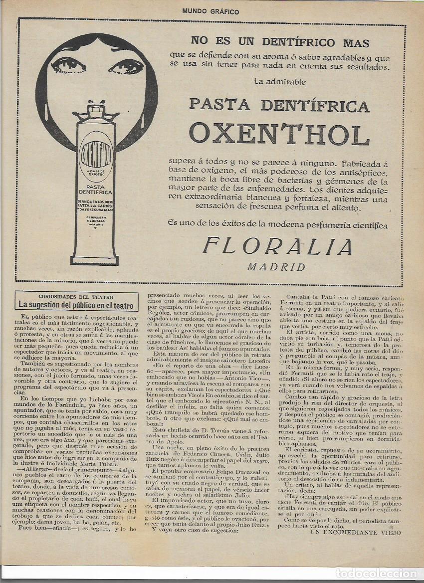 Sammelleidenschaft Papier: A&Ntilde;O 1919 RECORTE PRENSA PUBLICIDAD OXENTHOL DENTIFRICO PASTA DIENTES CREACIONES PERFUMERIA FLORALIA