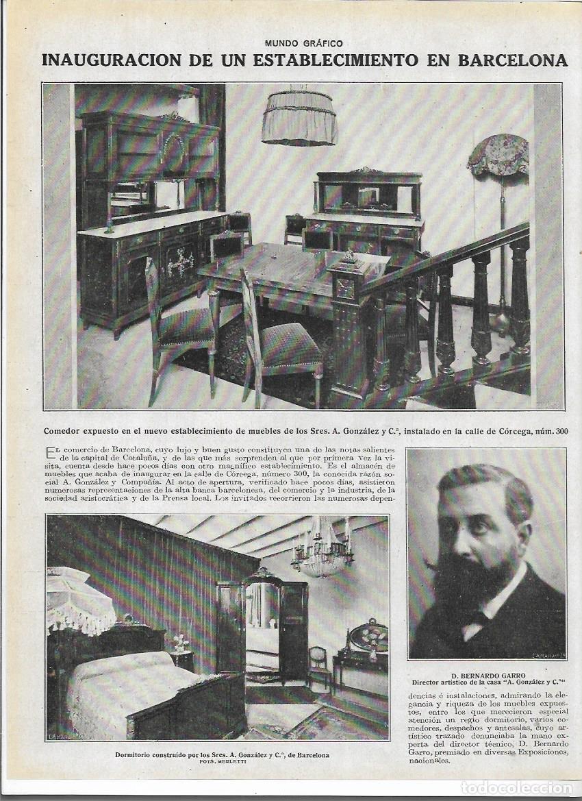 Sammelleidenschaft Papier: A&Ntilde;O 1919 RECORTE PRENSA BCNA INAUGURACION TIENDA MUEBLES SRES GONZALEZ CALLE CORCEGA BERNARDO GARRO
