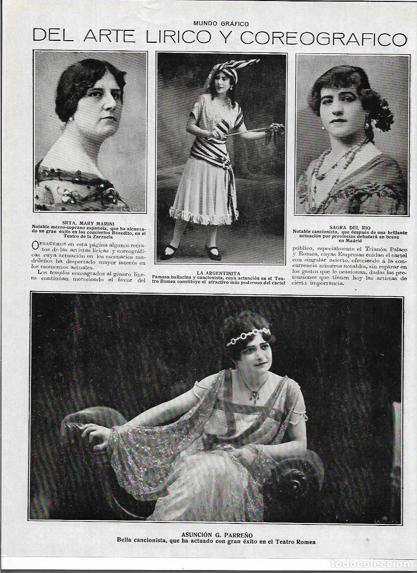 Colecionismo: 1919 RECORTE PRENSA ARTE LIRICO ARTISTAS TEATRO ROMEA LA ARGENTINITA ASUNCION PARRE&Ntilde;O SAGRA DEL RIO