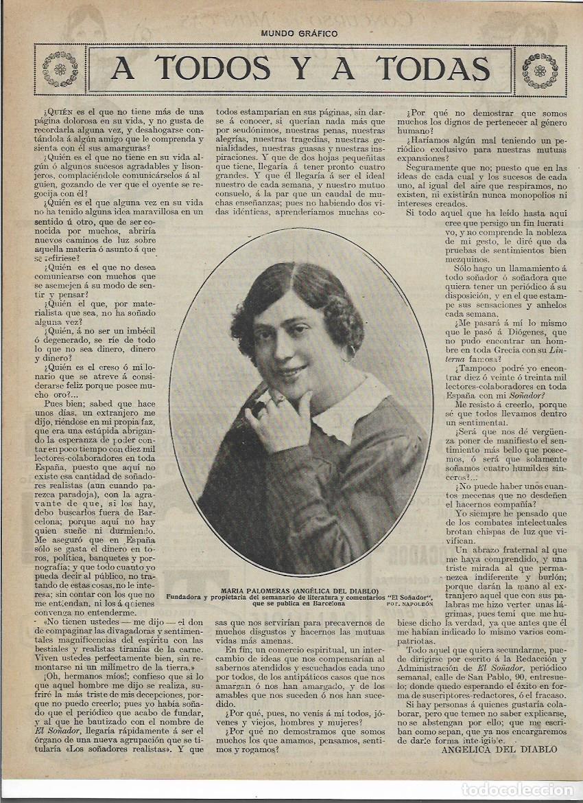 Colecionismo: A&Ntilde;O 1919 RECORTE PRENSA ANGELICA DEL DIABLO ESCRITORA DIRECTORA EL SO&Ntilde;ADOR MARIA PALOMERAS