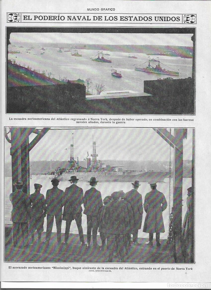Colecionismo: 1919 RECORTE PRENSA PODERIO NAVAL ESTADOS UNIDOS ESCUADRA PUERTO NUEVA YORK ACORAZADO MISSISSIPPI