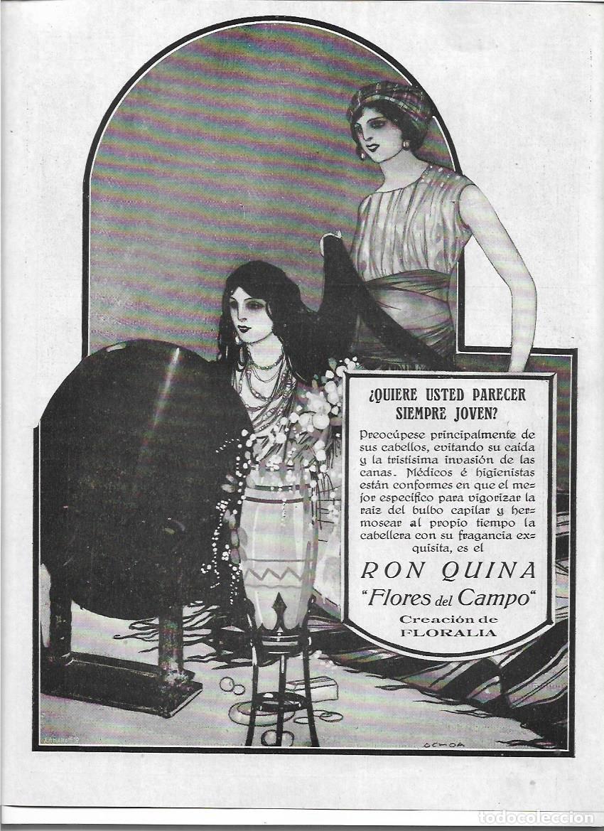 Colecionismo: A&Ntilde;O 1919 RECORTE PRENSA PUBLICIDAD RON QUINA FLORES DEL CAMPO FLORALIA DIBUJO OCHOA CUIDADO CABELLO