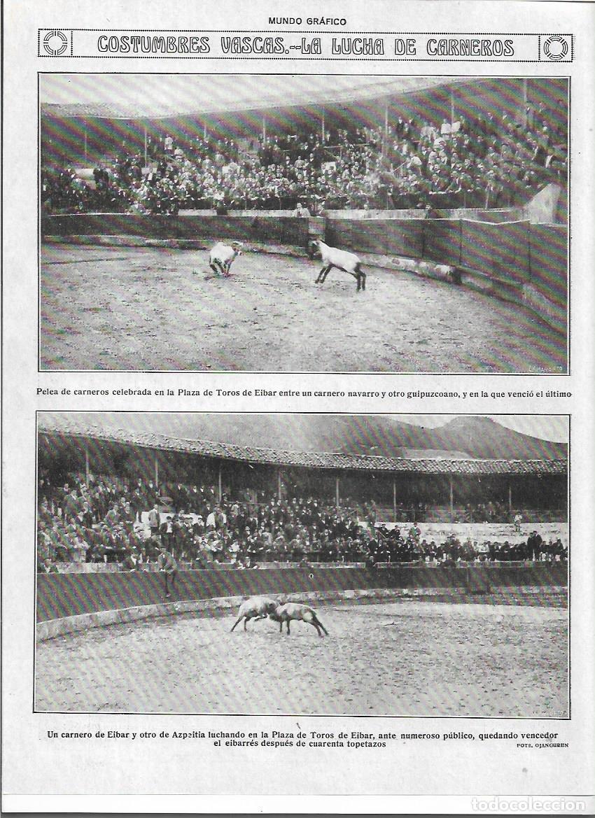 Colecionismo: A&Ntilde;O 1919 RECORTE PRENSA COSTUMBRES VASCAS LUCHA DE CARNEROS EN LA PLAZA DE TOROS DE EIBAR