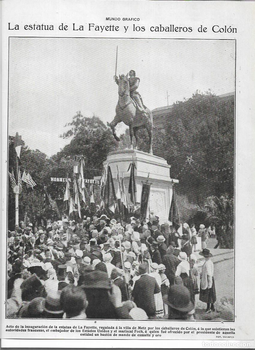 Colecionismo: A&Ntilde;O 1920 RECORTE PRENSA INAUGURACION ESTATUA DE LA FAYETTE EN METZ REGALADA POR CABALLEROS DE COLON