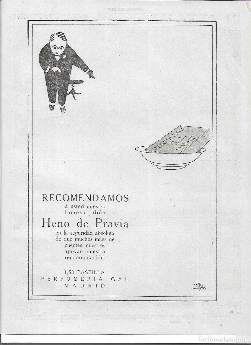 Colecionismo: A&Ntilde;O 1920 RECORTE PRENSA PUBLICIDAD PASTILLA DE JABON HENO DE PRAVIA PERFUMERIA GAL MADRID