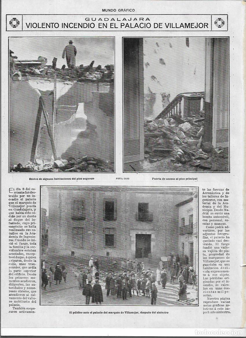 Colecionismo: A&Ntilde;O 1920 RECORTE PRENSA GUADALAJARA INCENDIO VIOLENTO EN EL PALACIO DEL MARQUES DE VILLAMEJOR