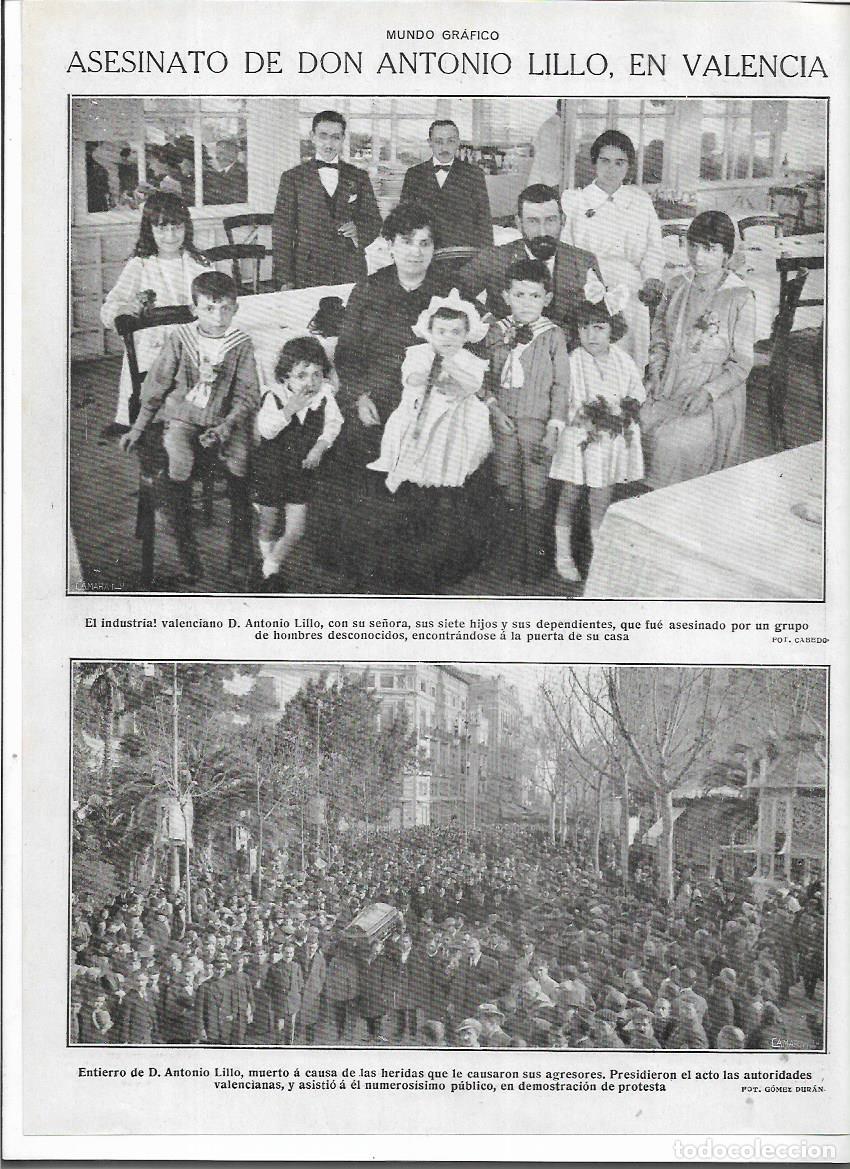 Colecionismo: A&Ntilde;O 1920 RECORTE PRENSA VALENCIA ASESINATO DE DON ANTONIO LILLO ENTIERRO