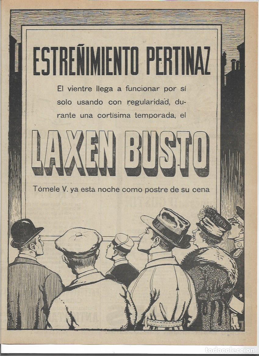 Colecionismo: A&Ntilde;O 1920 RECORTE PRENSA PUBLICIDAD LAXEN BUSTO LAXANTE PURGANTE PRODUCTOS FARMACIA