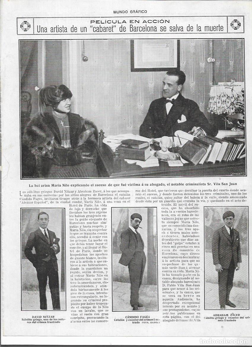 Colecionismo: 1920 RECORTE PRENSA BCNA INTENTO ASESINATO DE ARTISTA CABARET MARIA NILO BAILARINA EN HOTEL DE PARIS