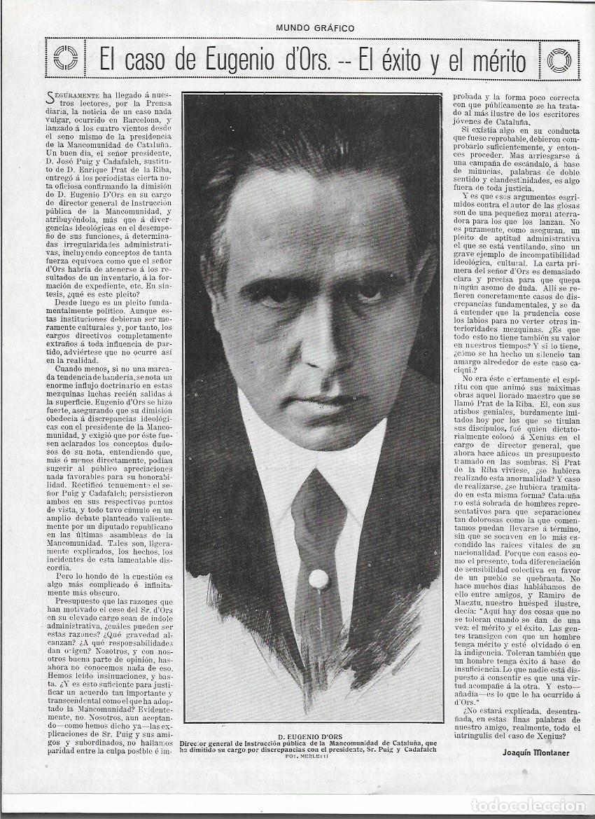Colecionismo: A&Ntilde;O 1920 RECORTE PRENSA EUGENI D'ORS ORS ESCRITOR EXITO DIRECTOR INSTRUCCION PUBLICA MANCOMUNITAT