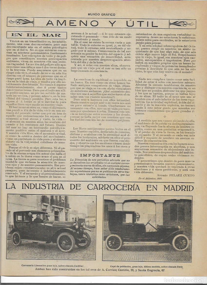 Colecionismo: A&Ntilde;O 1920 RECORTE PRENSA MADRID INDUSTRIA CARROCERIA COCHES AUTOMOVIL TALLER CARRIZO