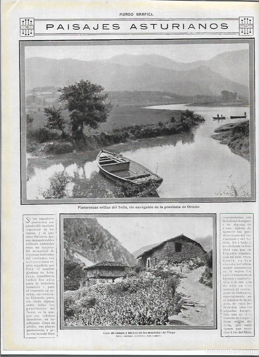 Colecionismo: A&Ntilde;O 1913 RECORTE PRENSA ASTURIAS PAISAJES RIO NAVEGABLE OVIEDO HORREO CASA DE CAMPO MONTA&Ntilde;A DE VIGO