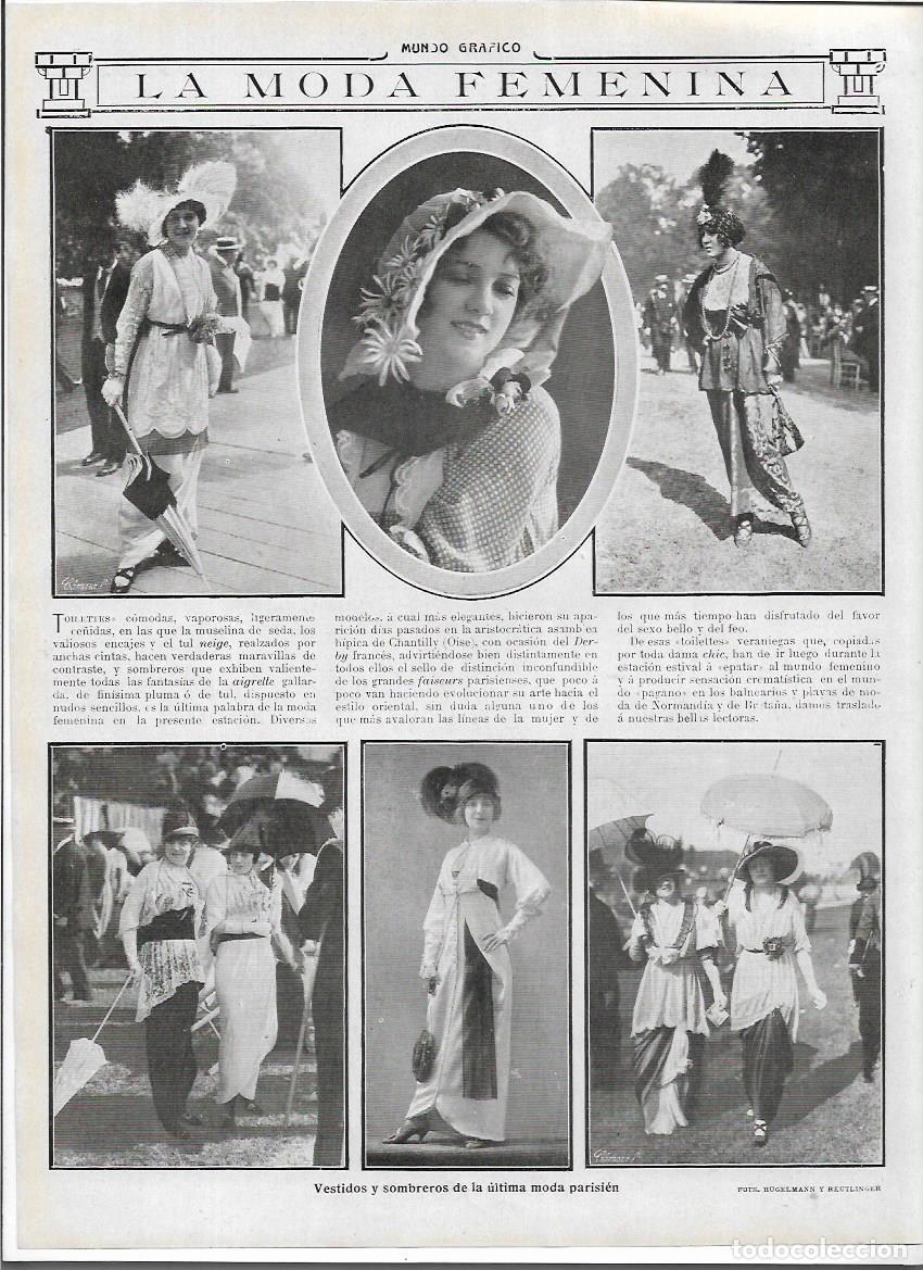 Colecionismo: A&Ntilde;O 1913 RECORTE PRENSA MODA FEMENINA MUJER VESTIDOS SOMBREROS MODA PARISINA