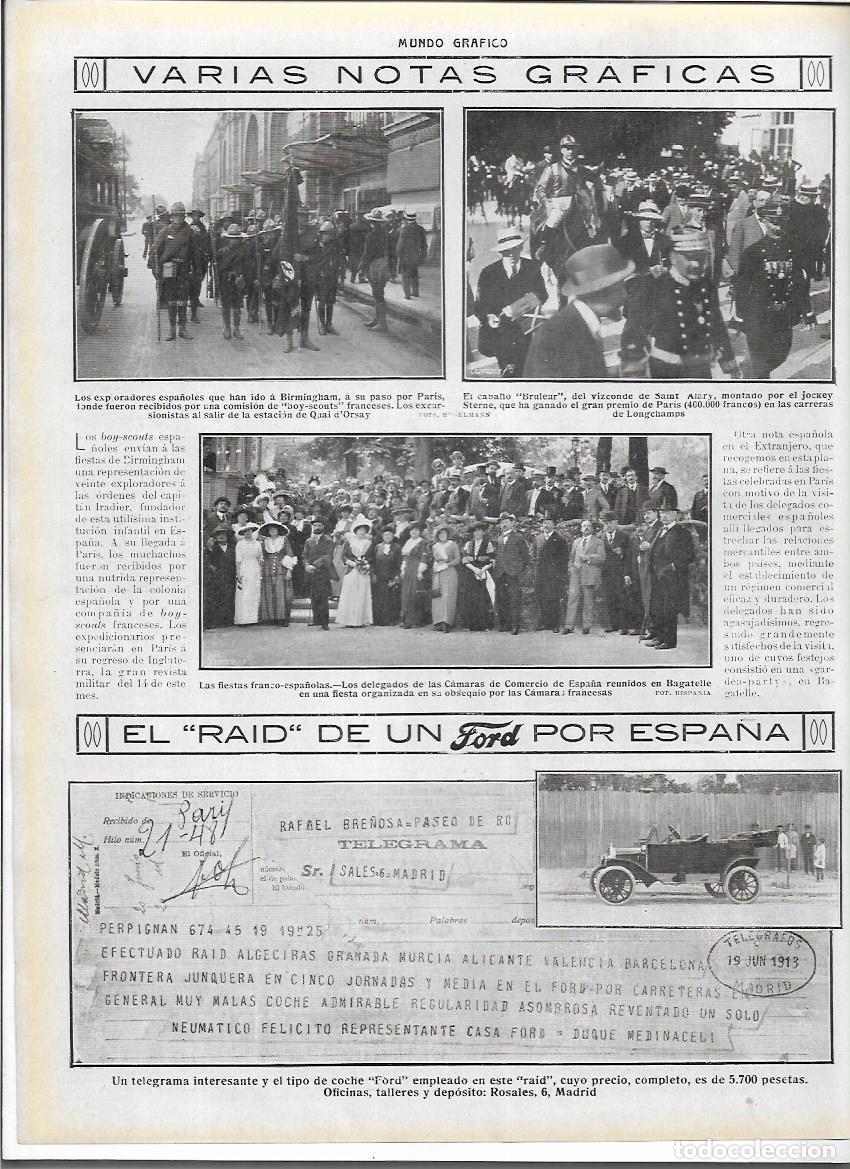 Coleccionismo: A&Ntilde;O 1913 RECORTE PRENSA AUTOMOVILISMO RAID COCHE FORD POR ESPA&Ntilde;A TELEGRAMA FELICITACION BUEN COCHE