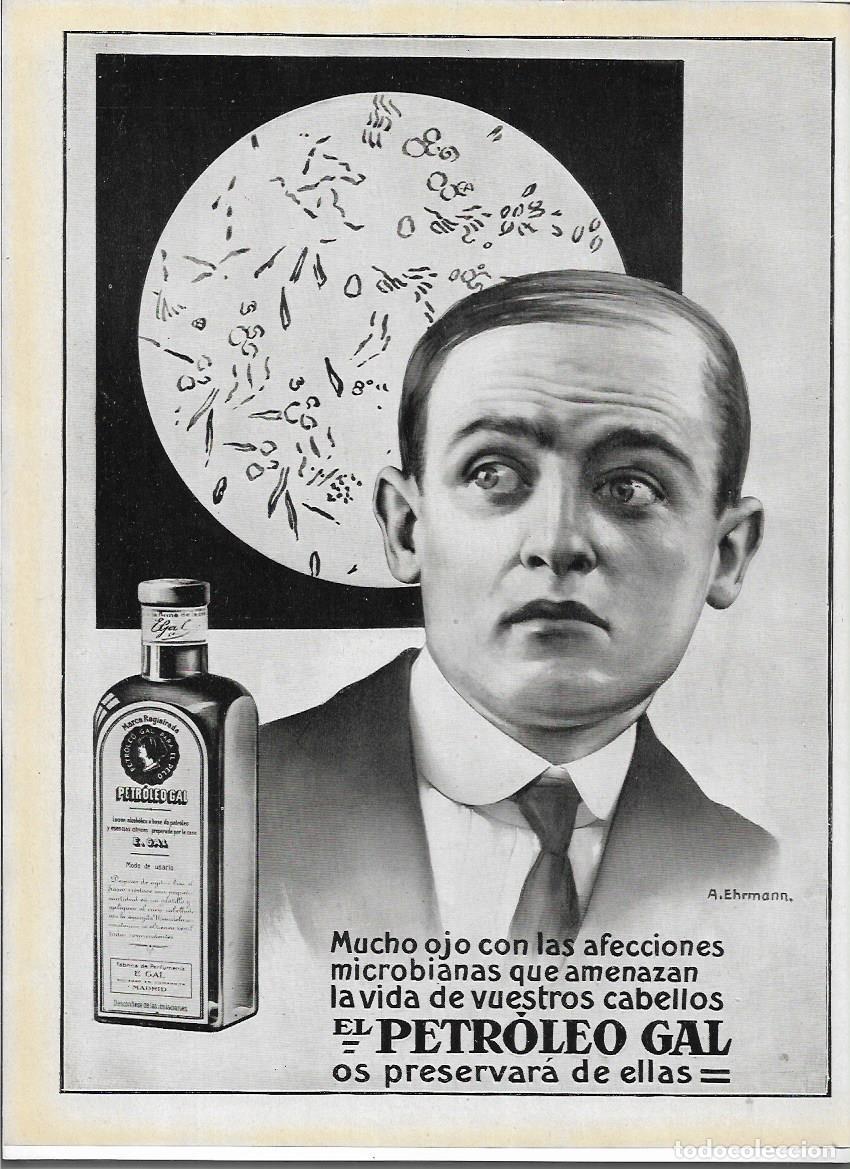 Coleccionismo: A&Ntilde;O 1913 RECORTE PRENSA PUBLICIDAD PETROLEO GAL CALVICIE CUIDADO DEL CABELLO