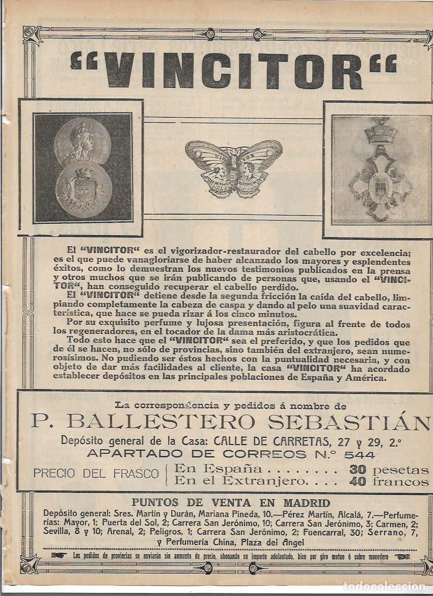 Coleccionismo: A&Ntilde;O 1913 RECORTE PRENSA PUBLICIDAD VINCITOR VIGORIZADOR CUIDADO DEL CABELLO