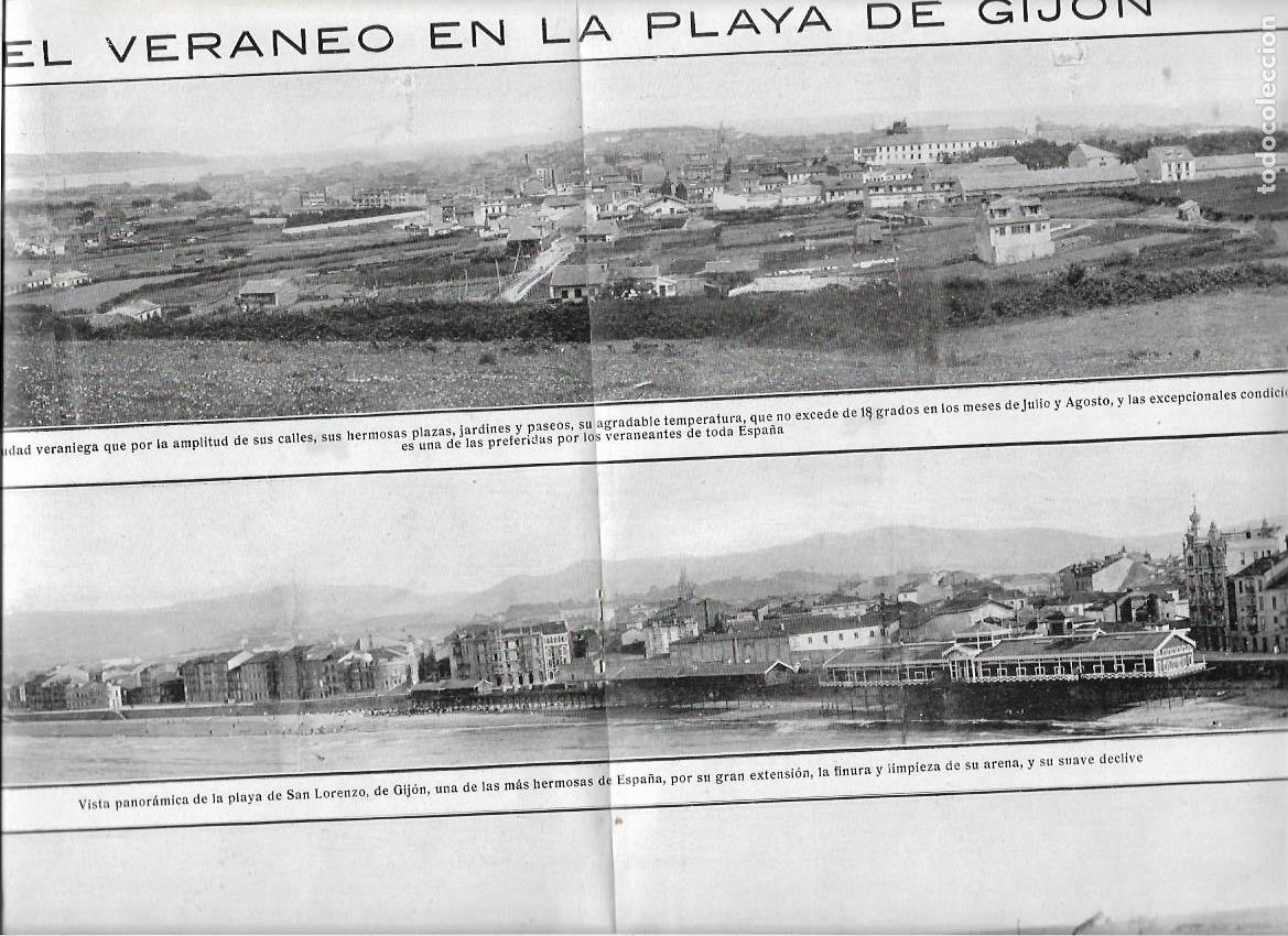 Collectionnisme: A&Ntilde;O 1913 RECORTE PRENSA GIJON PLAYA DE SAN LORENZO PUERTO EL MUSEL VISTA PANORAMICA DE LA CIUDAD