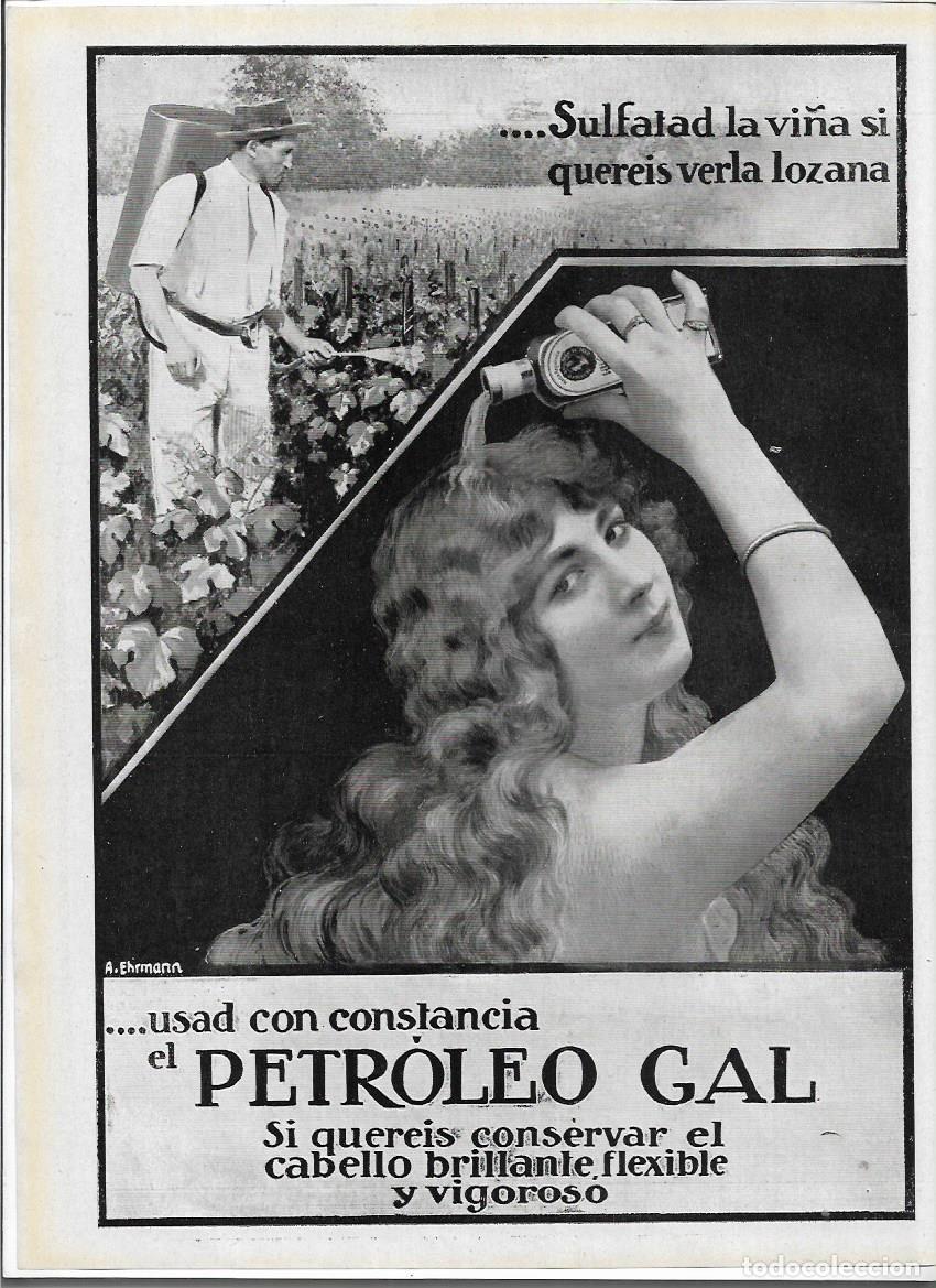 Collectionnisme: A&Ntilde;O 1913 RECORTE PRENSA PUBLICIDAD PETROLEO GAL CALVICIE CUIDADO DEL CABELLO