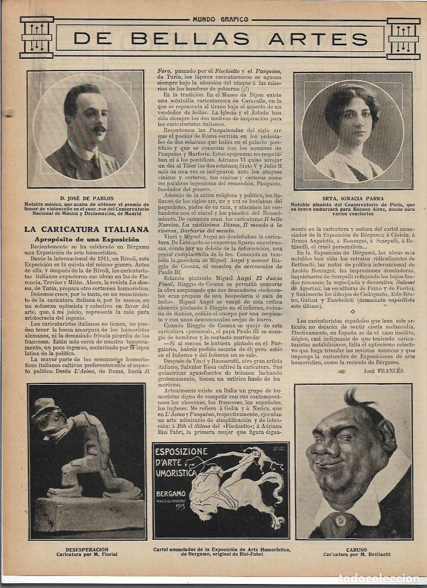 Collectionnisme: A&Ntilde;O 1913 RECORTE PRENSA DIBUJO LA CARICATURA ITALIANA FLORINI BISI FABRI CARUSO POR BETTINELLI