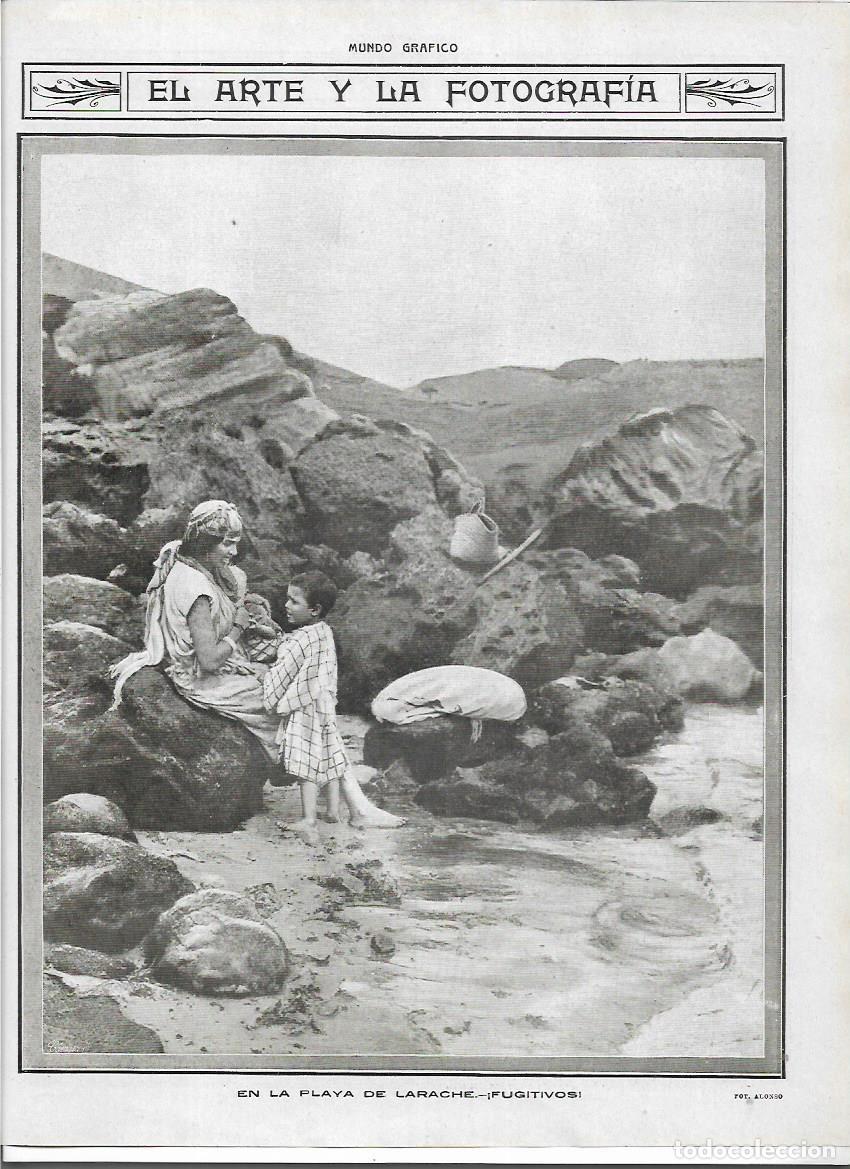 Collectionnisme: A&Ntilde;O 1913 RECORTE PRENSA FOTOGRAFIA ARTISTICA FUGITIVOS EN LA PLAYA DE LARACHE FOTO ALONSO