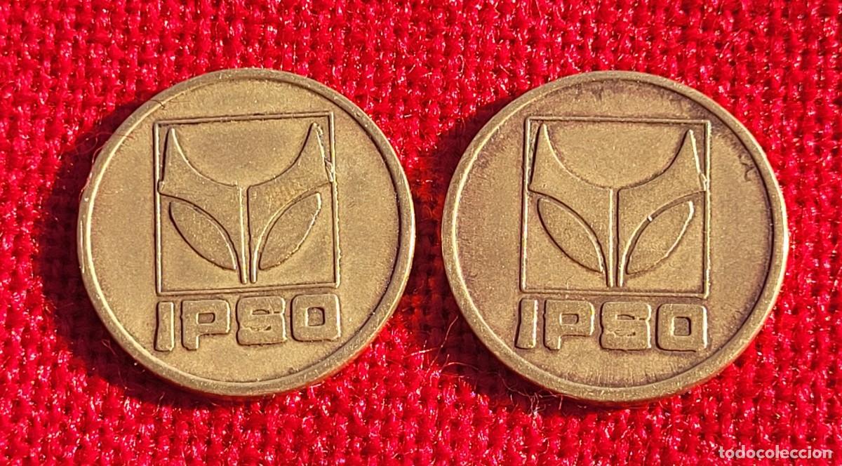 Coleccionismo: Ficha para lavander&iacute;a, B&eacute;lgica, IPSO 7K Lat&oacute;n 23mm, 2 piezas