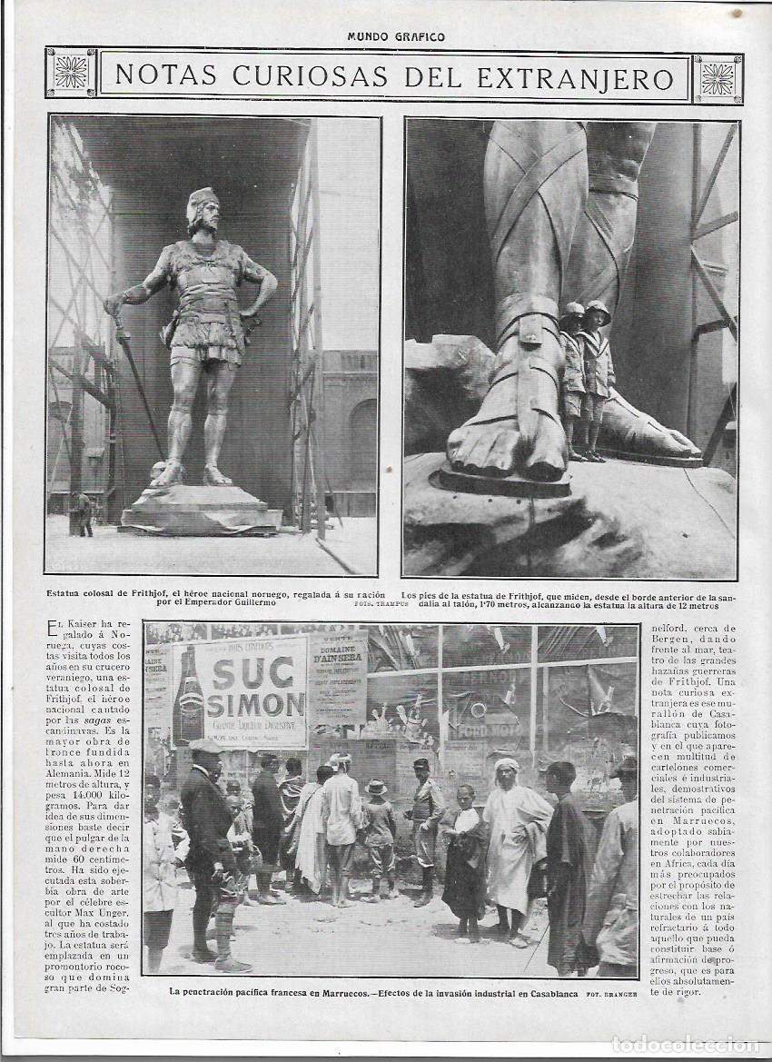Collectionnisme: A&Ntilde;O 1913 RECORTE PRENSA ESCULTURA ESTATUA COLOSAL DE FRITHJOF HEROE NACIONAL NORUEGO NORUEGA