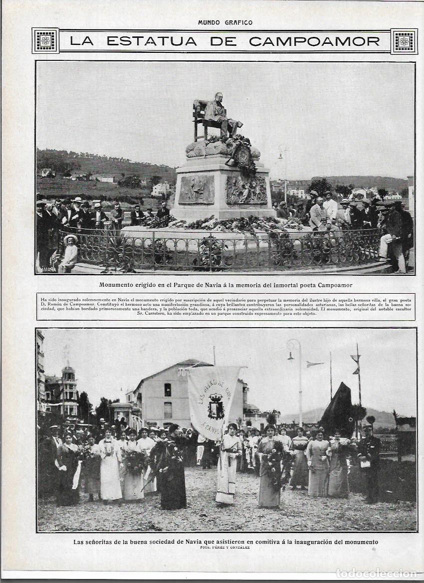 Collectionnisme: A&Ntilde;O 1913 RECORTE PRENSA NAVIA INAUGURACION MONUMENTO AL POETA CAMPOAMOR OBRA ESCULTOR CARRETERO
