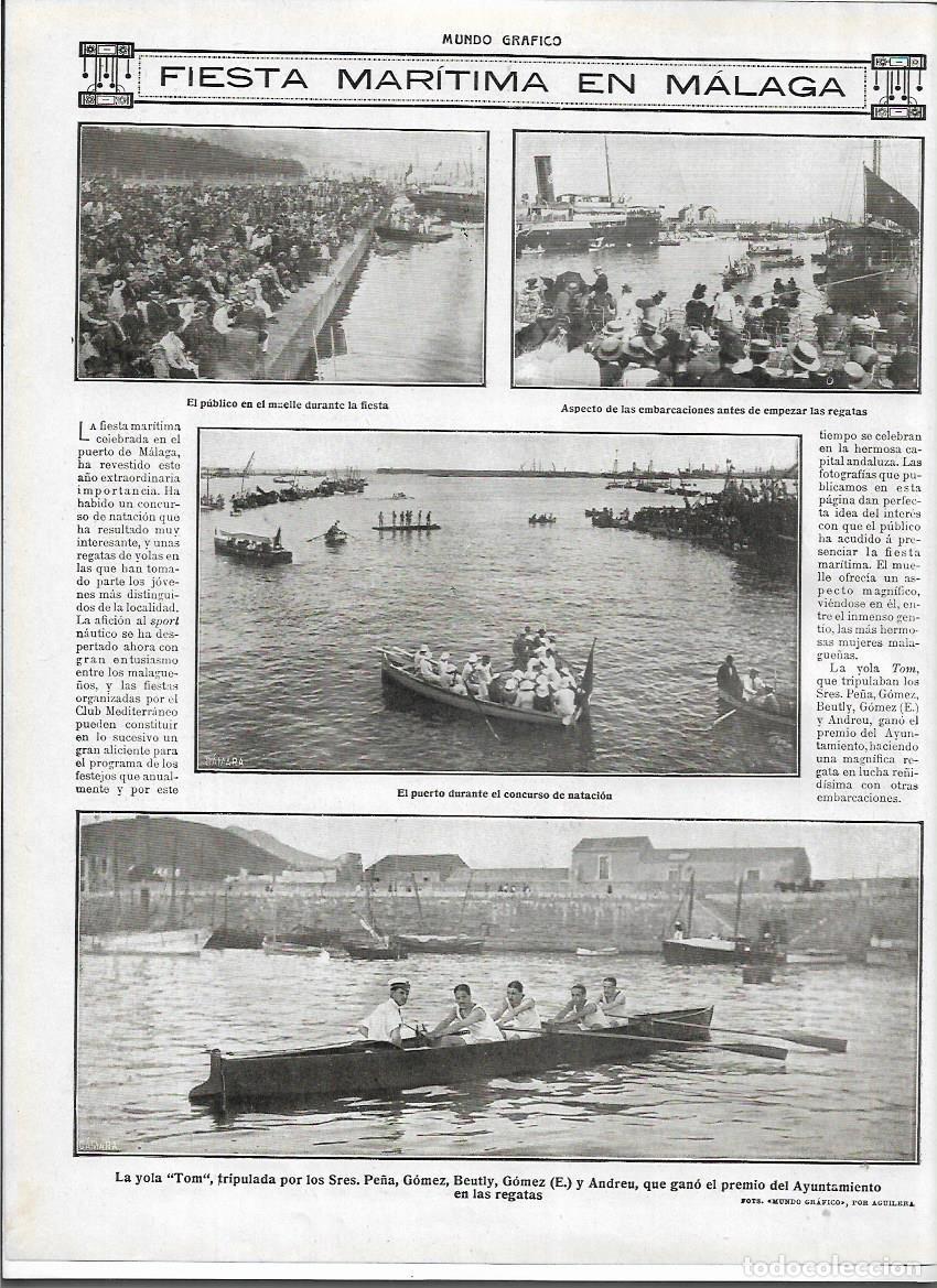 Sammelleidenschaft Papier: A&Ntilde;O 1913 RECORTE PRENSA MALAGA FIESTA MARITIMA REGATAS MUELLE PUERTO GANADOR YOLA TOM PE&Ntilde;A GOMEZ