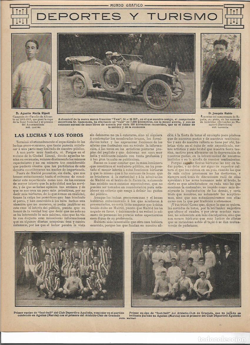 Collectionnisme: A&Ntilde;O 1913 RECORTE PRENSA DEPORTES FUTBOL CLUB DEPORTIVO AGUILE&Ntilde;O AGUILAS MURCIA ATHLETIC CLUB GRANADA