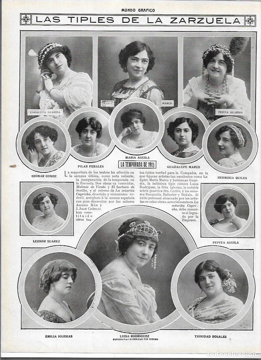 Collectionnisme: A&Ntilde;O 1913 RECORTE PRENSA TEATRO DE LA ZARZUELA ARTISTAS TIPLES TEMPORADA DE 1913 LUISA RODRIGUEZ