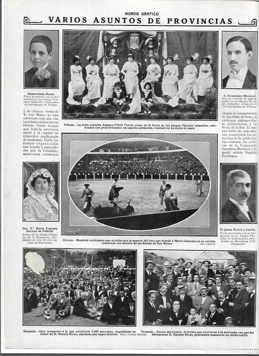 Coleccionismo: A&Ntilde;O 1913 RECORTE PRENSA OVIEDO FIESTAS SAN MATEO TORERO BOMBITA BRINDA TORO MUERTO A MARIA GUERRERO