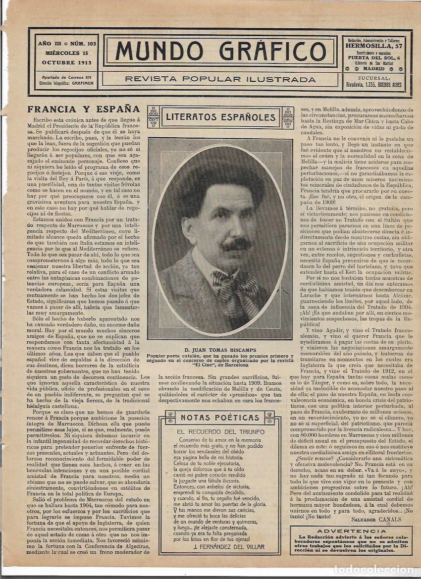 Coleccionismo: A&Ntilde;O 1913 RECORTE PRENSA JUAN TOMAS BISCAMPS POETA GANADOR CONCURSO CUPLES REVISTA EL CINE BARCELONA