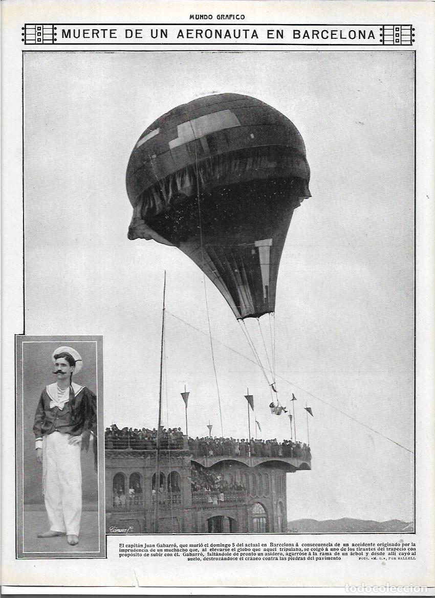 Collecting paper: A&Ntilde;O 1913 RECORTE PRENSA BARCELONA MUERTE AERONAUTA JUAN GABARRO GLOBO AEROSTATICO