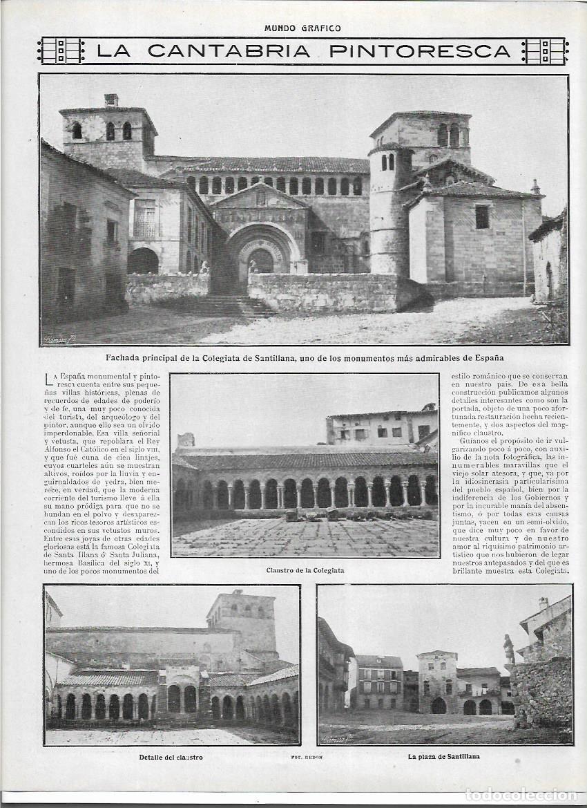 Coleccionismo: A&Ntilde;O 1913 RECORTE PRENSA CANTABRIA COLEGIATA DE SANTILLANA DEL MAR CLAUSTRO PLAZA