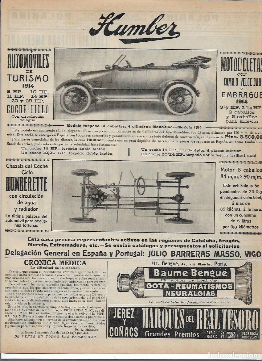 Coleccionismo: A&Ntilde;O 1913 RECORTE PRENSA PUBLICIDAD HUMBER AUTOMOVIL CHASIS COCHE HUMBERETTE MOTOCICLETAS
