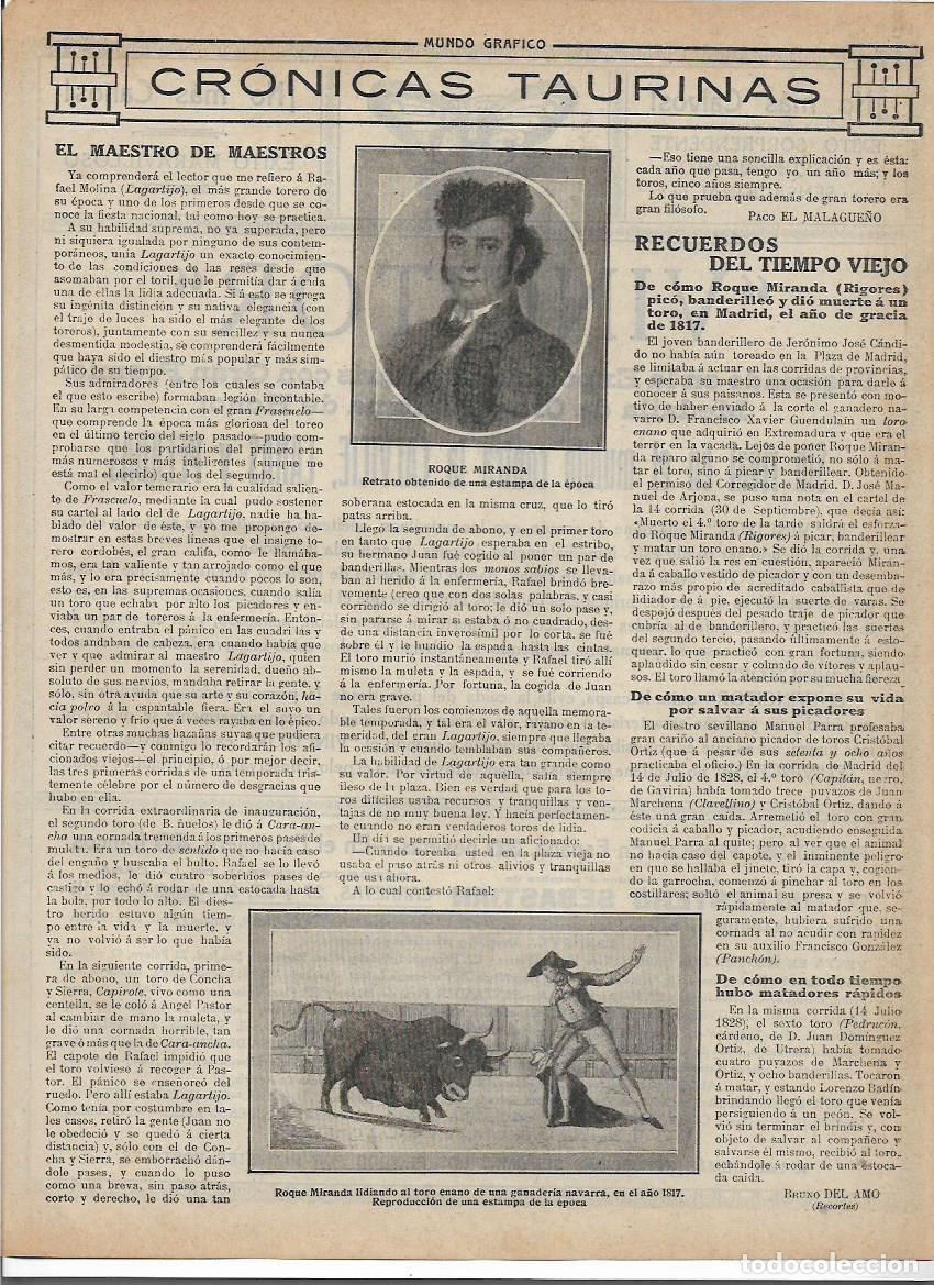 Coleccionismo: A&Ntilde;O 1913 RECORTE PRENSA ROQUE MIRANDA TORERO RIGORES TOROS TAUROMAQUIA