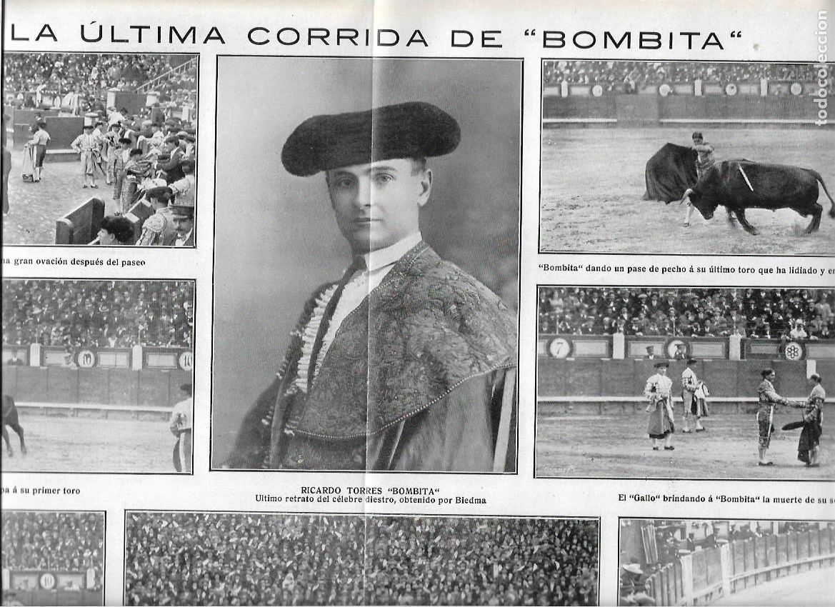 Coleccionismo: A&Ntilde;O 1913 RECORTE PRENSA RETIRADA DESPEDIDA TORERO BOMBITA ULTIMA CORRIDA PLAZA DE TOROS DE MADRID