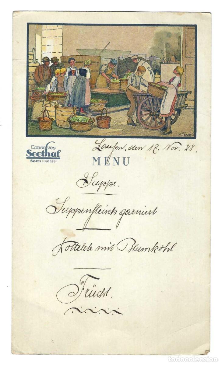 Coleccionismo: CARTA MEN&Uacute; PUBLICIDAD CONSERVES SEETHAL. SUISSE. SUIZA. 1928