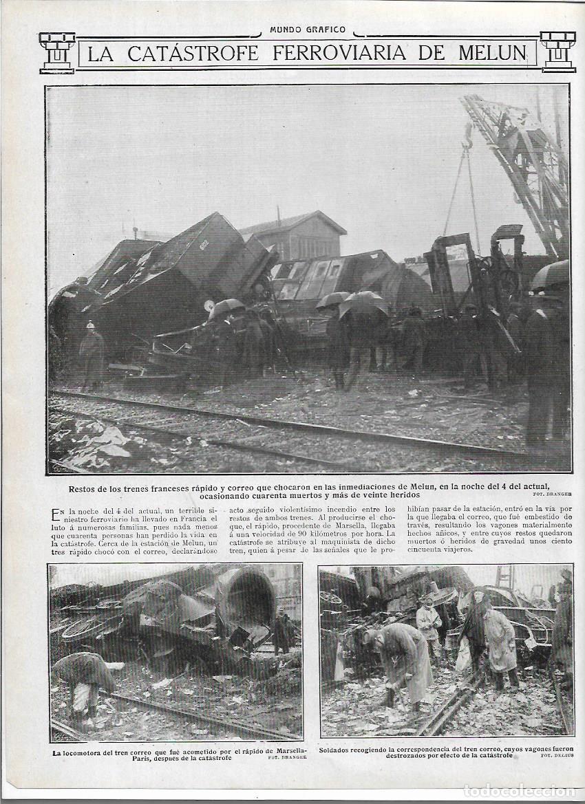 Coleccionismo: A&Ntilde;O 1913 RECORTE PRENSA MELUN CATASTROFE FERROVIARIA ACCIDENTE TREN CHOQUE TREN RAPIDO Y CORREO