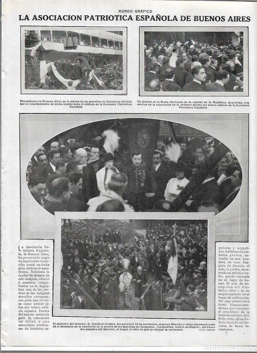 Coleccionismo: A&Ntilde;O 1913 RECORTE PRENSA BUENOS AIRES LLEGADA Y BENDICION DE LA PIEDRA DE LAS MURALLAS DE ZARAGOZA