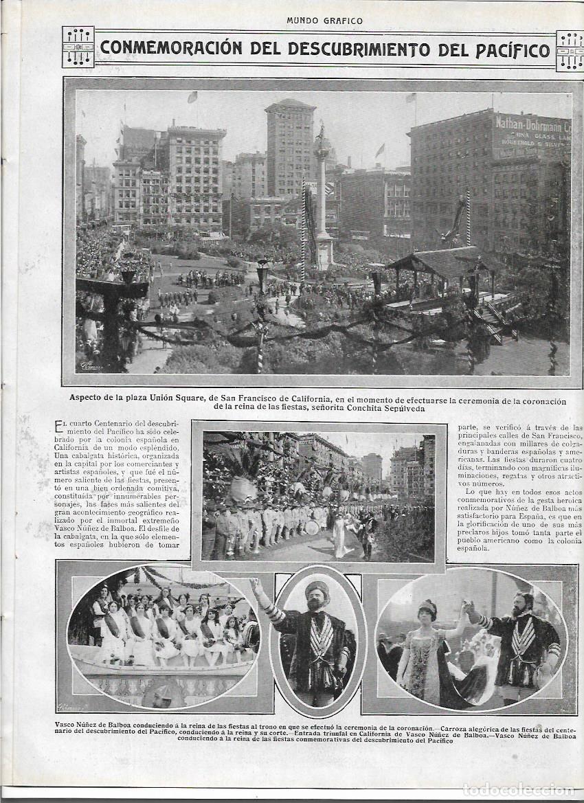 Coleccionismo: A&Ntilde;O 1913 RECORTE PRENSA CONMEMORACION DESCUBRIMIENTO DEL PACIFICO EN SAN FRANCISCO CALIFORNIA