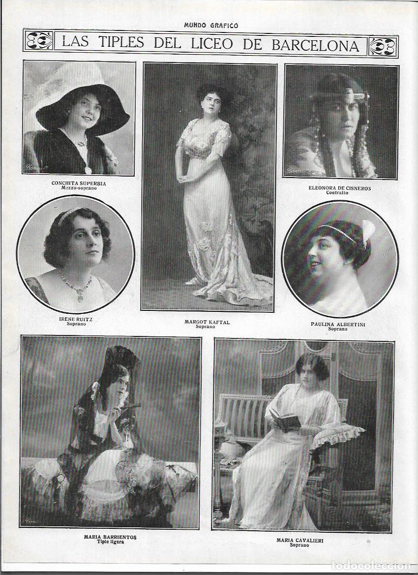 Coleccionismo: A&Ntilde;O 1913 RECORTE PRENSA ARTISTAS TIPLES DEL LICEO DE BARCELONA OPERA SUPERBIA MARGOT KAFTAL RUITZ