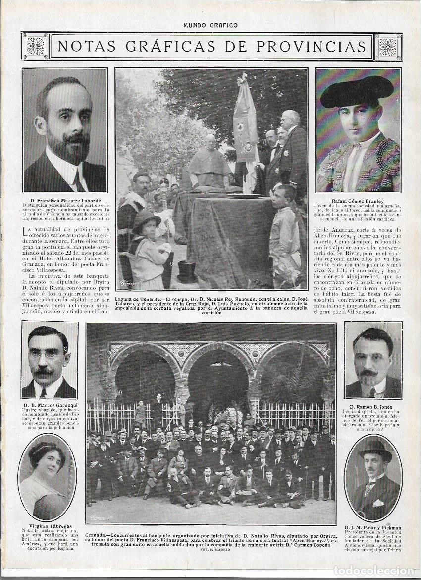 Coleccionismo: A&Ntilde;O 1913 RECORTE PRENSA LA LAGUNA TENERIFE IMPOSICION CORBATA A LA BANDERA DE LA CRUZ ROJA TABARES