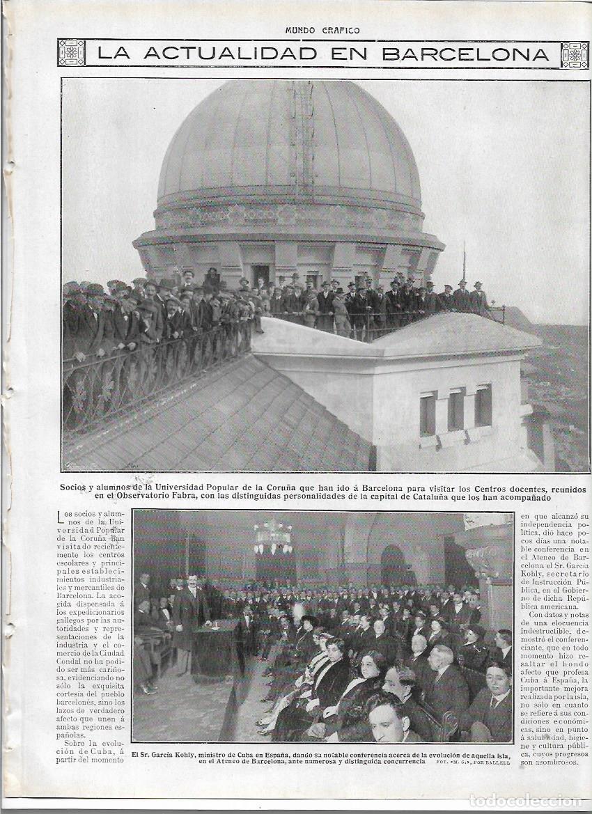 Coleccionismo: A&Ntilde;O 1913 RECORTE PRENSA ALUMNOS UNIVERSIDAD POPULAR DE LA CORU&Ntilde;A EN EL OBSERVATORIO FABRA BARCELONA